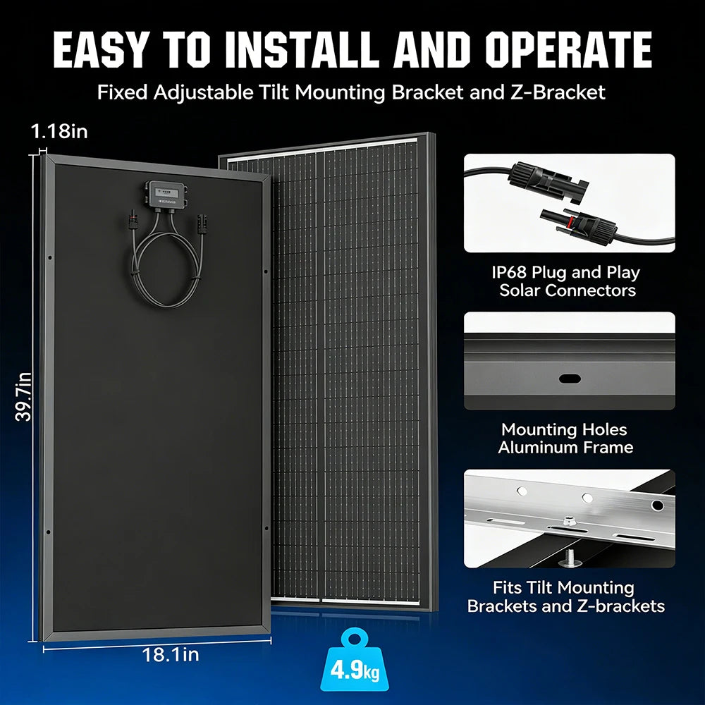 RVPOZWER 100W Solar Panels 18BB N-Type Monocrystalline Solar Cell Household Outdoor Camping 25.2% High-Efficiency PV Power