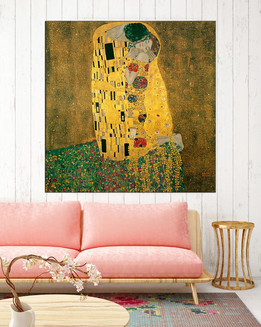 Famous Oil Painting Reproduction on Linen Canvas, The Kiss by Gustav Klimt,100% Handmade,
