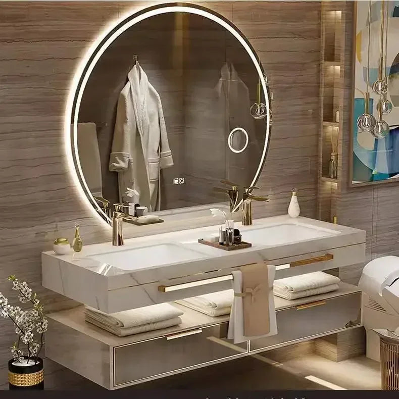 Modern Slate Bathroom Cabinet with Double Washbasin Smart Mirror