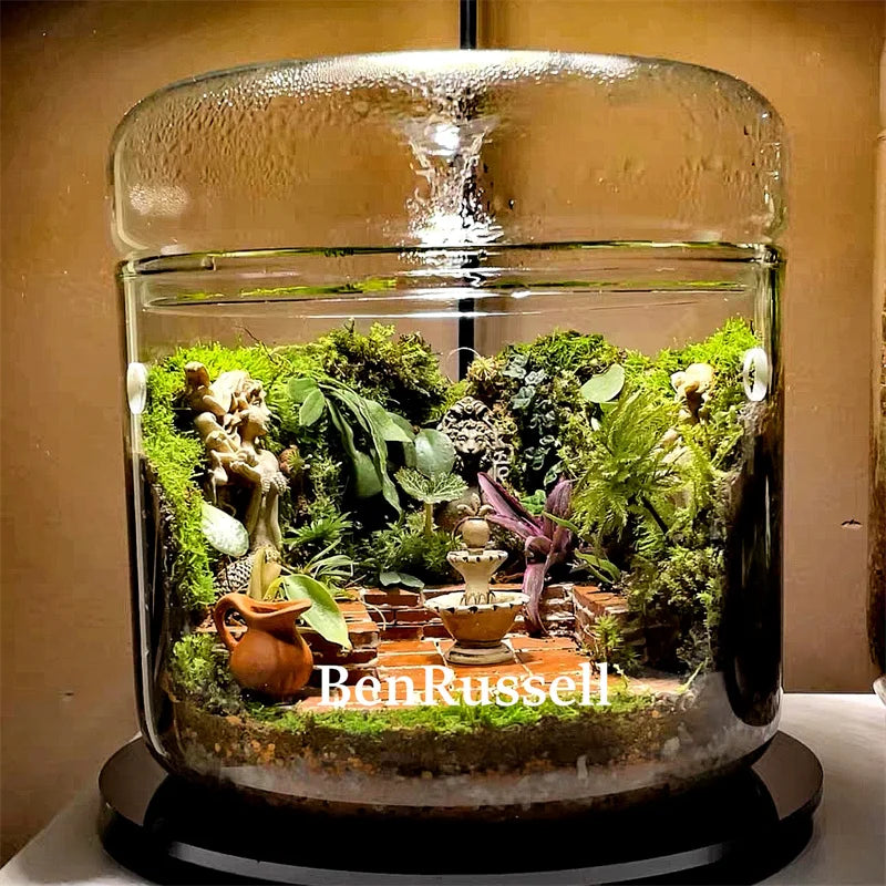 Micro Landscape Glass Terrarium,With Dew Collection Cover