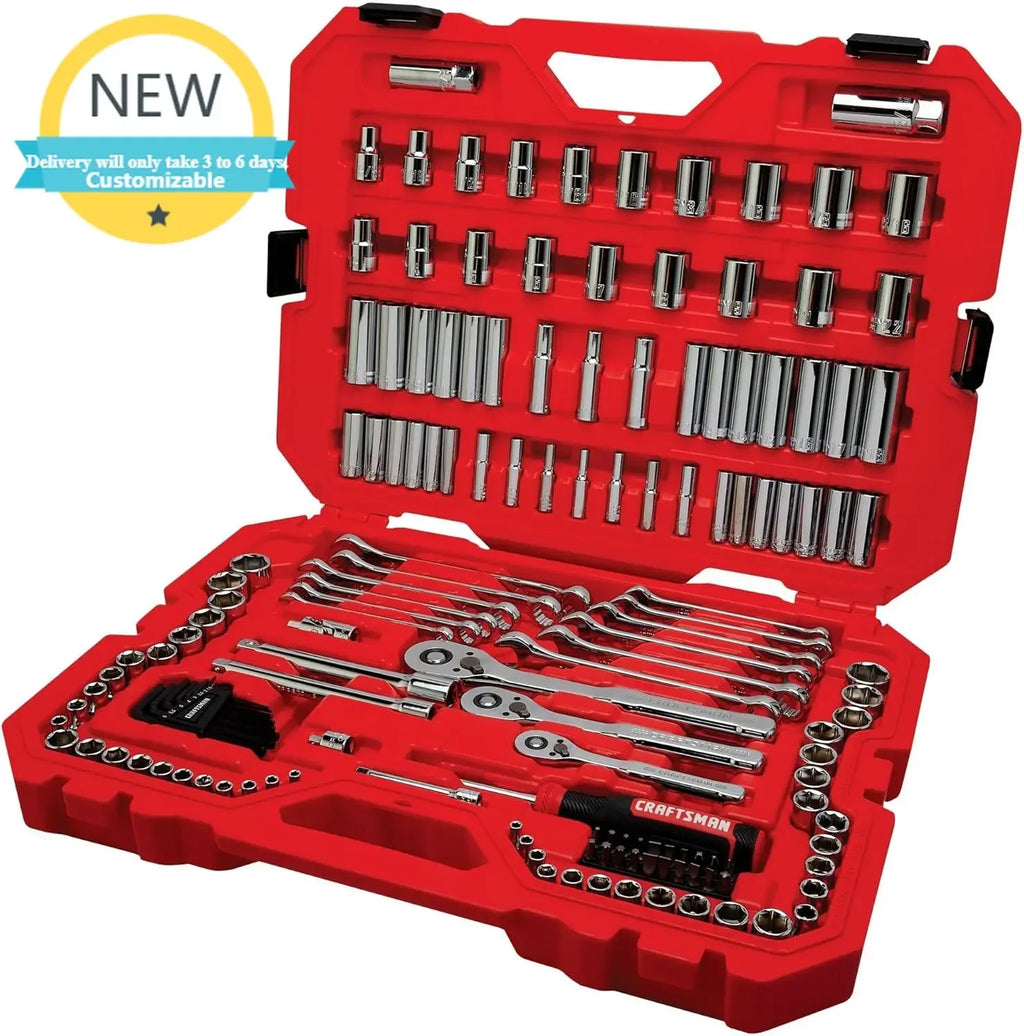 Socket Set, 159 Piece Socket Wrench Set Mechanics Tools 1/4-in., 3/8-in., and 1/2-in(, 6 Point and 12 Point (CMMT12125)