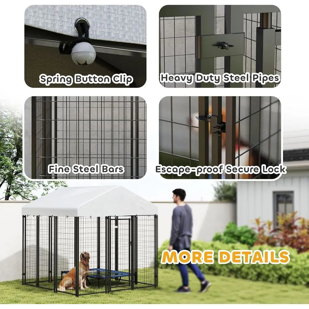 Outdoor Dog Kennel with Roo, 6' x 6' x 6' Heavy Duty Welded Wire Dog Playpen Enclosure with Ese-Proo Lock,