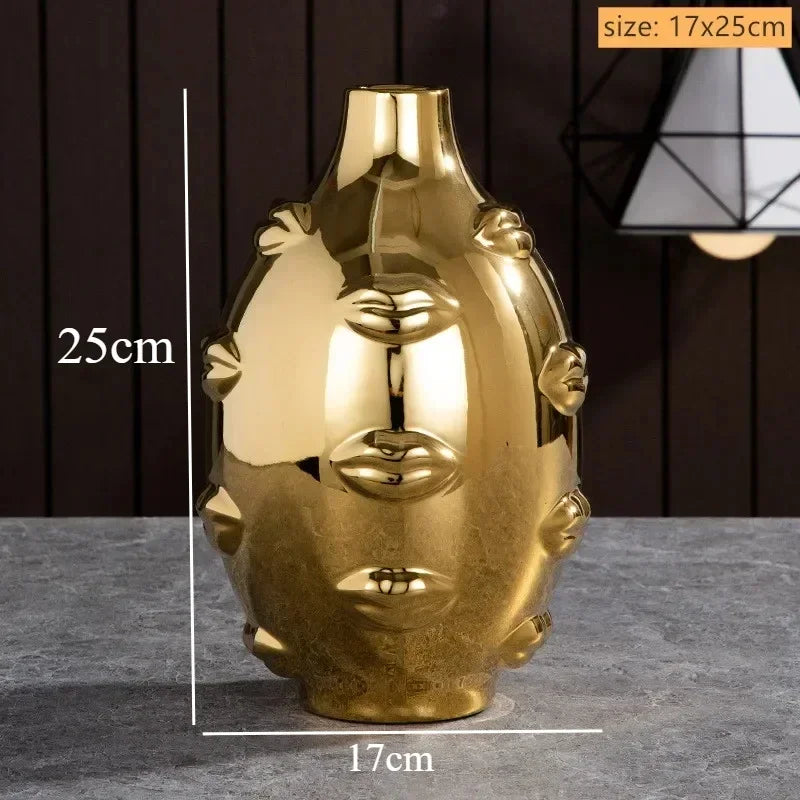 Sculptured Ceramic Human Face Art Vase