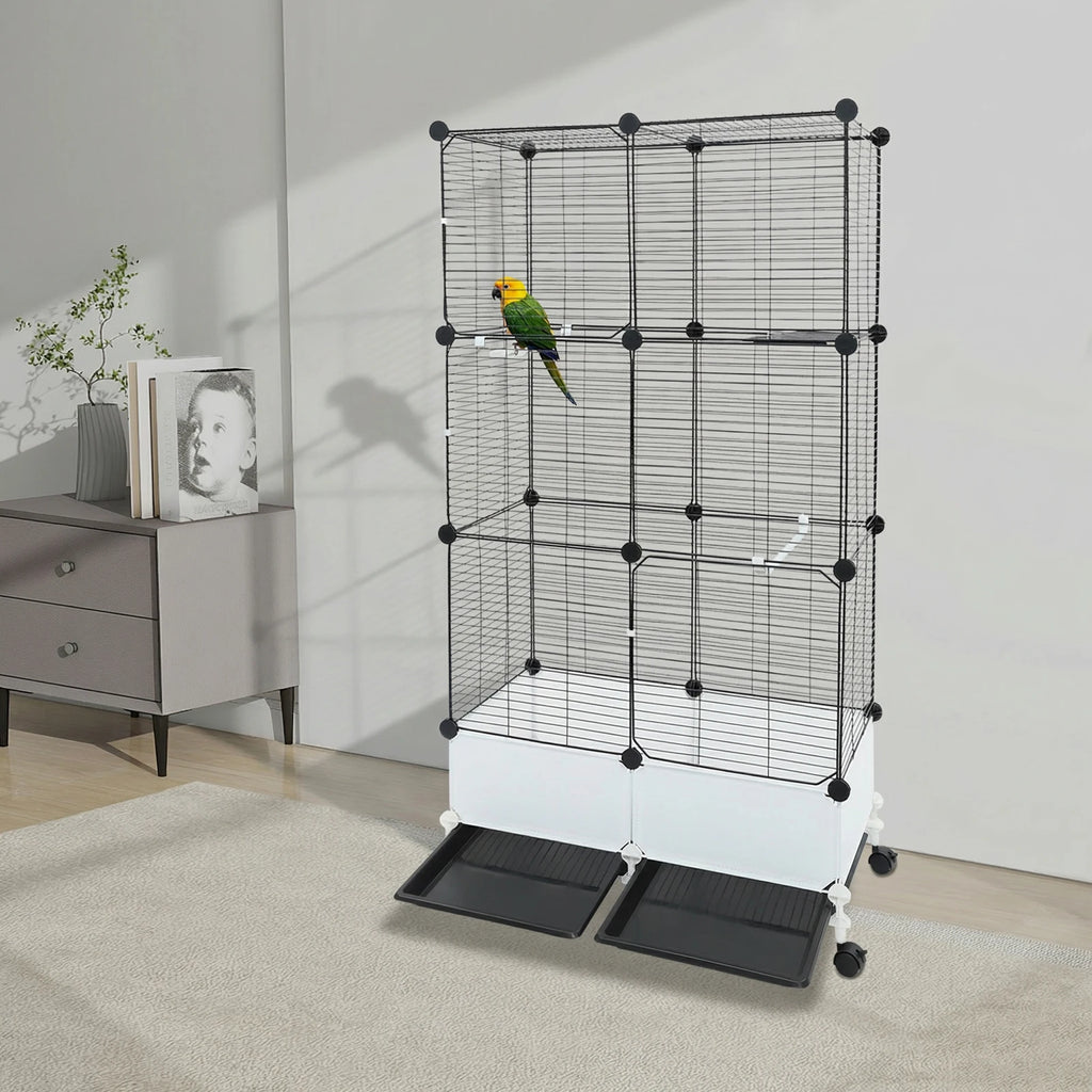 Large Parrot Cage, Standing Bird Cage 29x14x55 Inch, Spacious Birdcage with Splash Guard & 6 Locking Wheels
