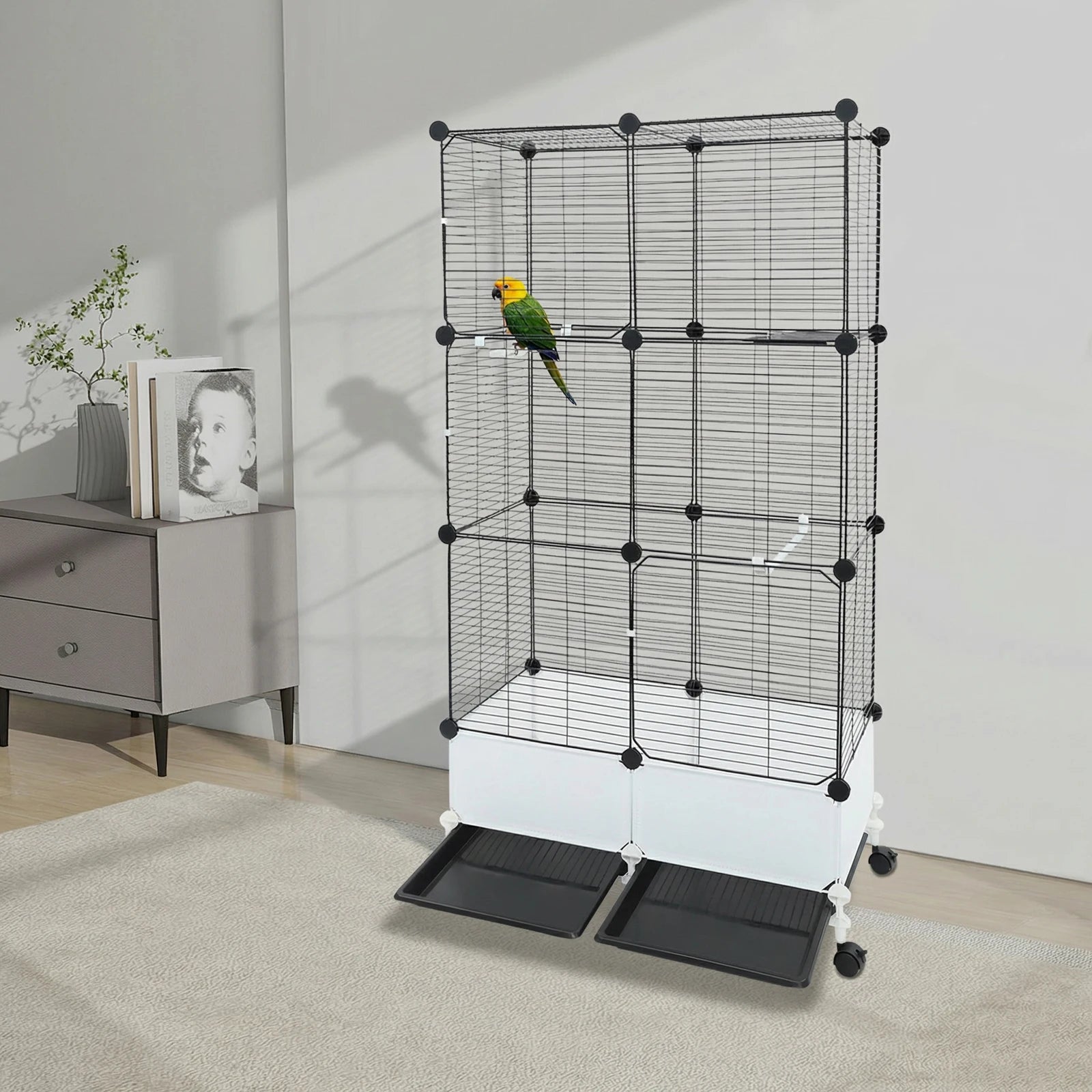 Large Parrot Cage, Standing Bird Cage 29x14x55 Inch, Spacious Birdcage with Splash Guard & 6 Locking Wheels