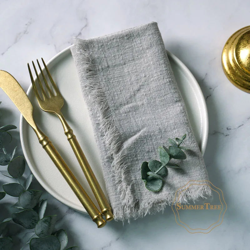 12PCS Napkins 41x41cm Cotton Cloth Gauze Retro Burr Rustic Linen Napkin