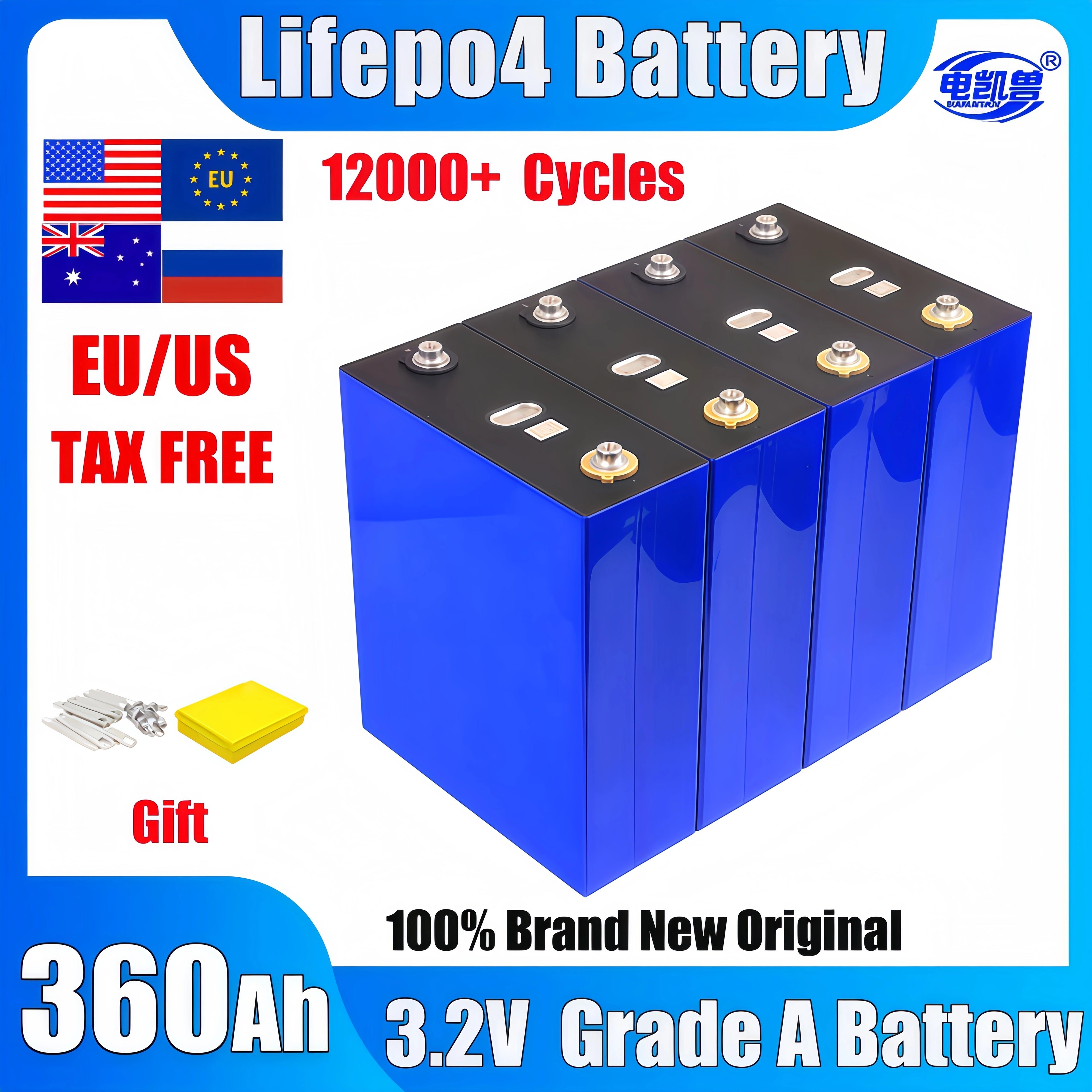 DIANKAISHOU 360AH 3.2V Lithium Iron Phosphate Battery Grade a for 12V 24V 48V 72V 4S E-scooter RV Solar Energy Storage System