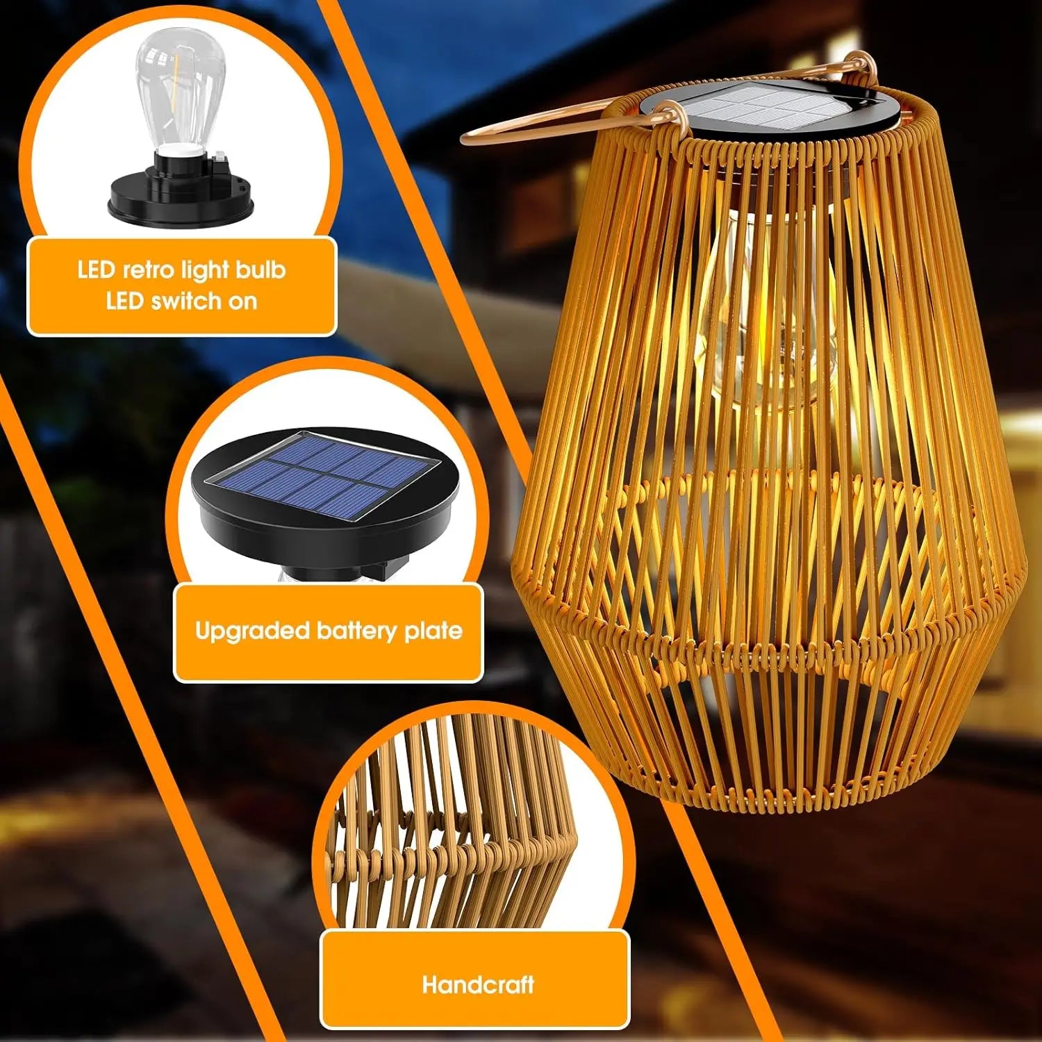 1PCS/2PCS solar lights,outdoor hand woven solar tungsten filament lanterns,suitable for garden,courtyard,villa landscape lamps
