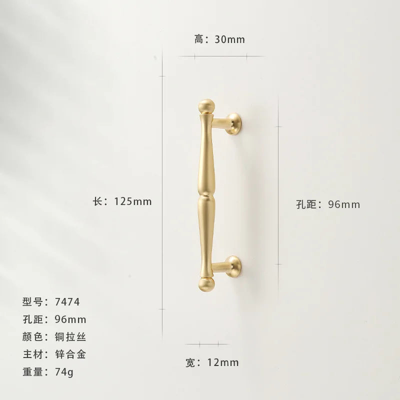 French-style Golden Wardrobe Door Handle Copper-finish, Single-hole Drawer Knob,