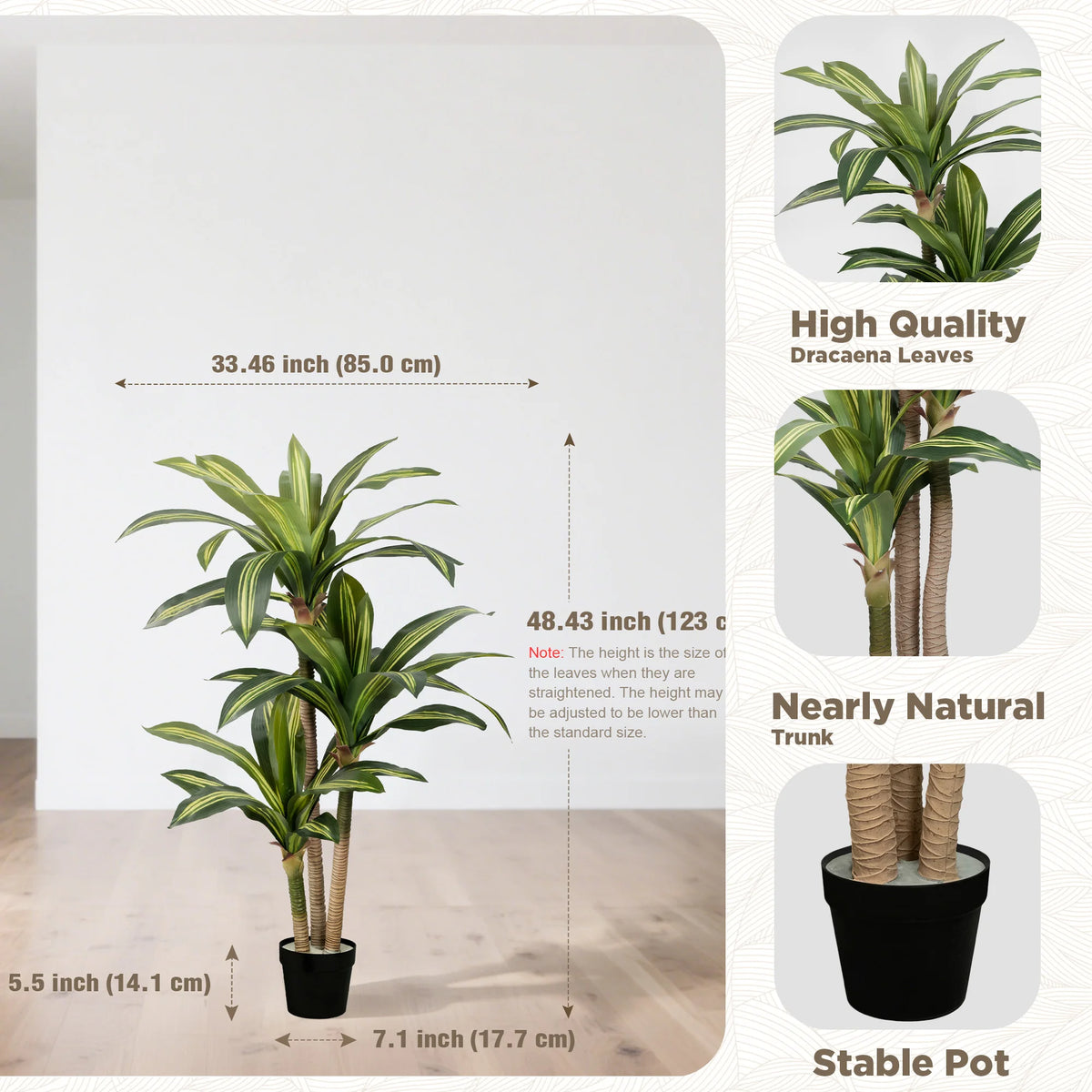 4ft/5ft/6ft Artificial Dracaena Tree in Pot