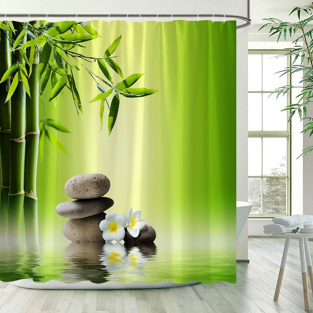 Green Bamboo Zen Shower Curtains Set