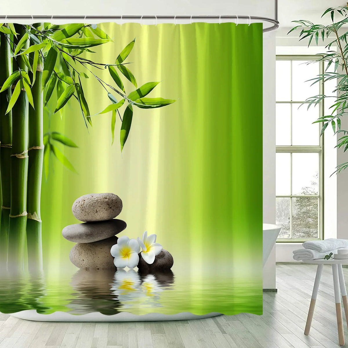 Green Bamboo Zen Shower Curtains Set
