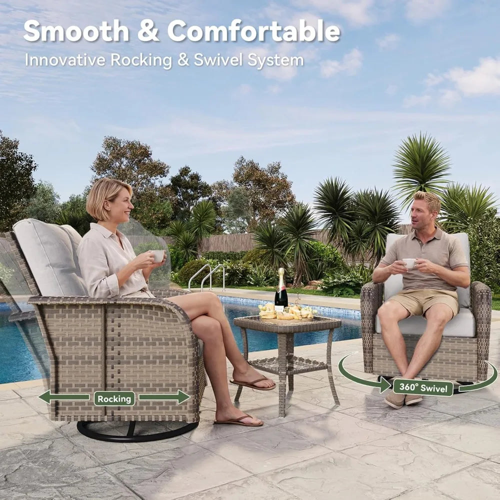 Grey Wicker Rattan Outdoor Patio Furniture Set 10-Piece with Fire Pit, Table,