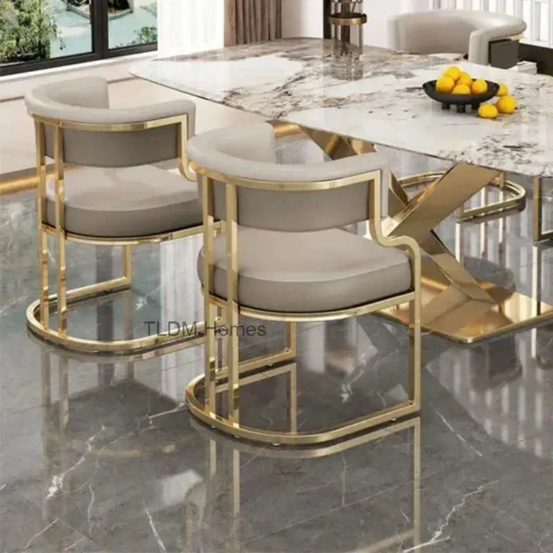Luxury golden Dining Chairs, wrought Iron Backrest Armchair