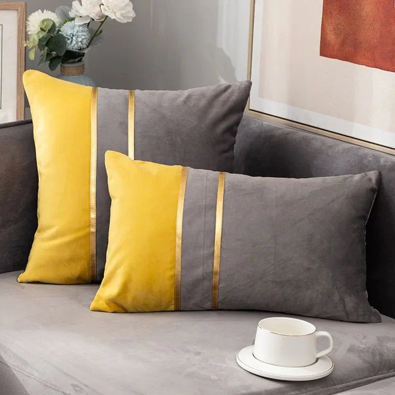 Nordic Cushion Cover, Color Stitching Dutch Velvet  Pillowcase