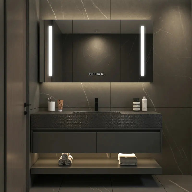 20-180 cm Luxury Washbasin Slate Integrated Vanity, Seamless Washbasin, Drawers