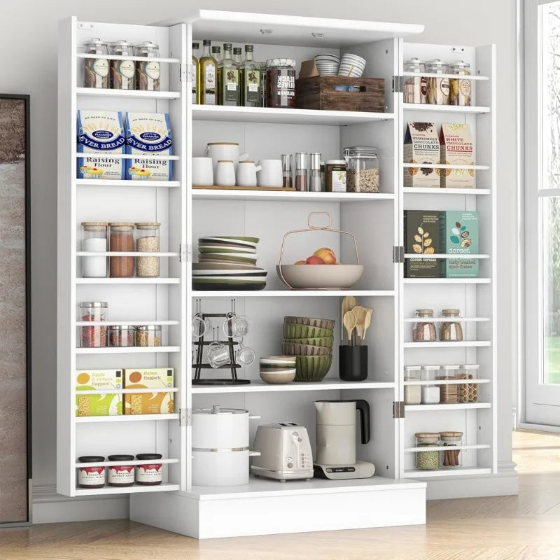 Freestanding Pantry Cabinet with Adjustable Shelves and Doors for Kitchen Dining Room White Storage Cupboard