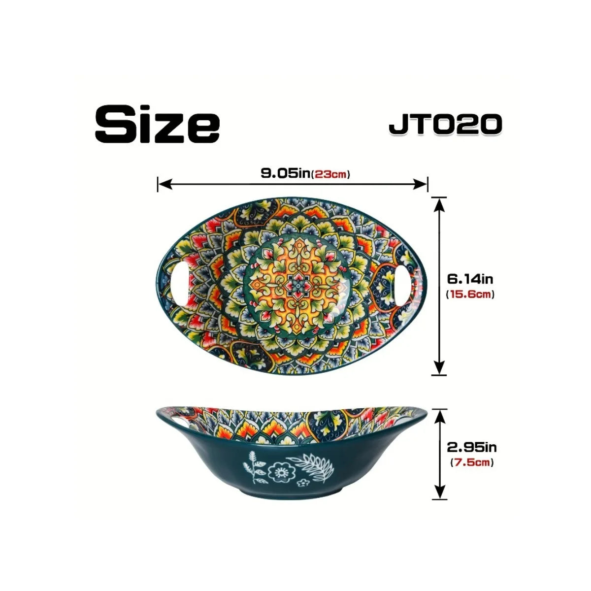 Bohemian-Style Ceramic Bowl Featuring Two Handles - Safe for Microwave And Oven Use,