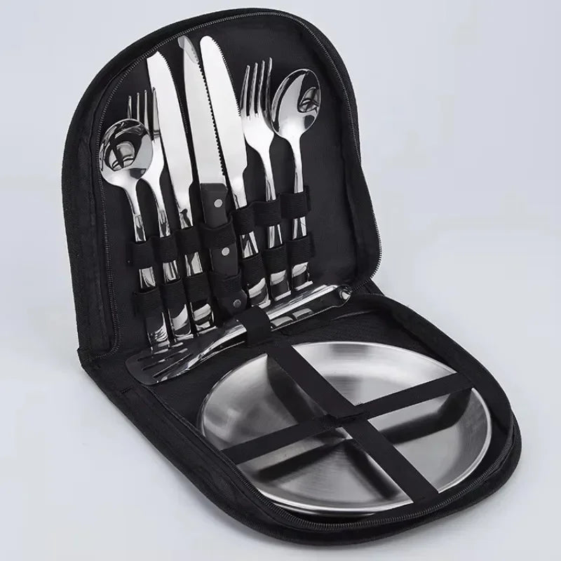 Multi-purpose 2 Person Utensil Picnic Set with Plate Spoon Knife Fork Outdoor Picnic Tableware