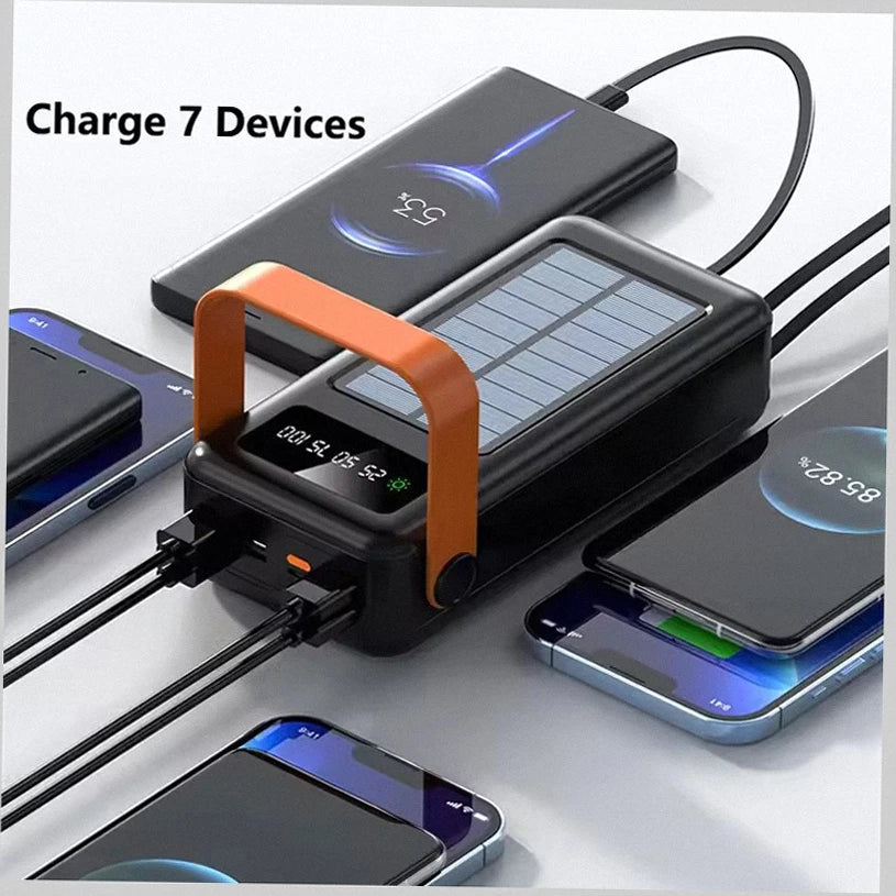 200000mAh Solar Panel Power Bank Fast charging Power Station with Four Wire External Battery Pack with Flashlight For Outdoors