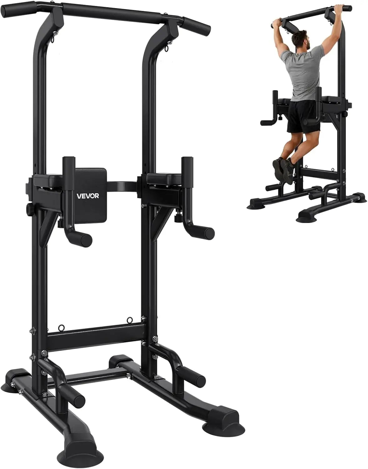 Home Gym Pull Up Bar - Metal, 330 LBS Capacity, 12-Level Adjustable Height, H-Shaped Base, 4-Level Adjustable Back Pad