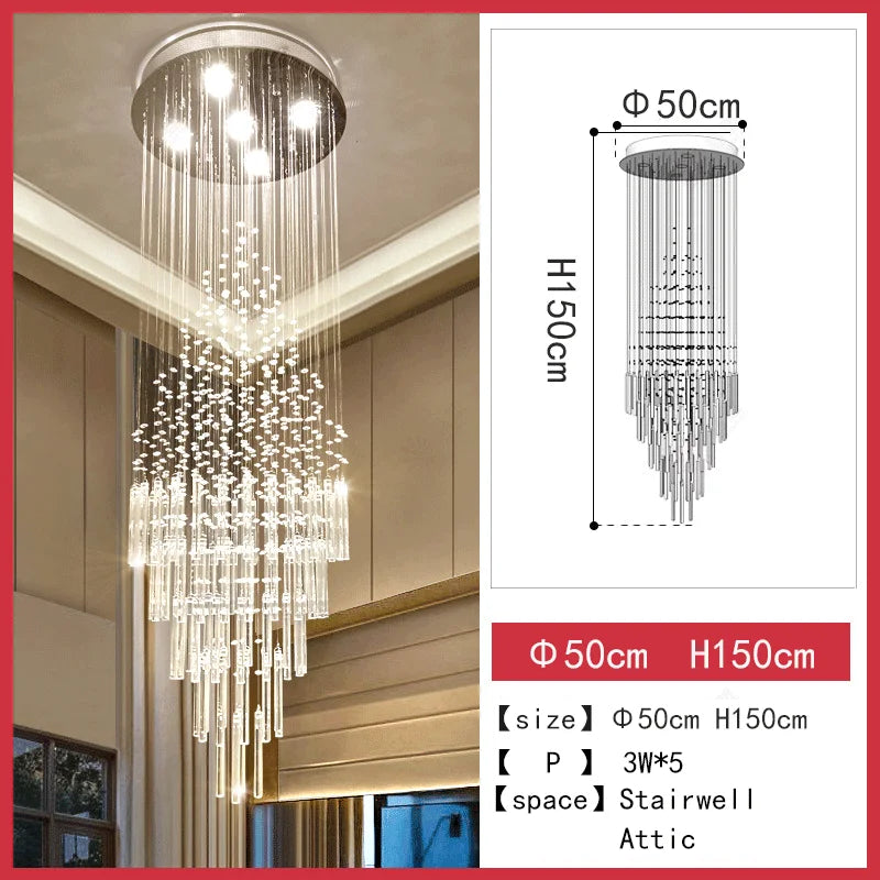Modern LED Staircase Crystal Chandelier