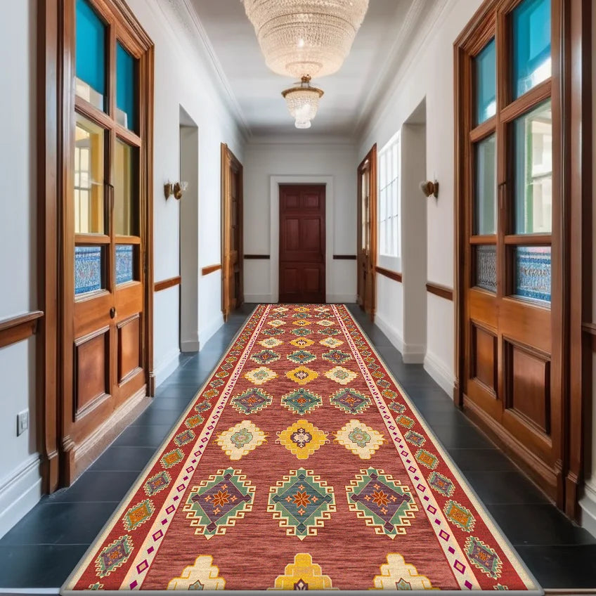Persian Red Long Corridor Carpet Non-slip Decoration Home Bohemian Retro Entryway Rug Washable Boho Runners Mat Customizable