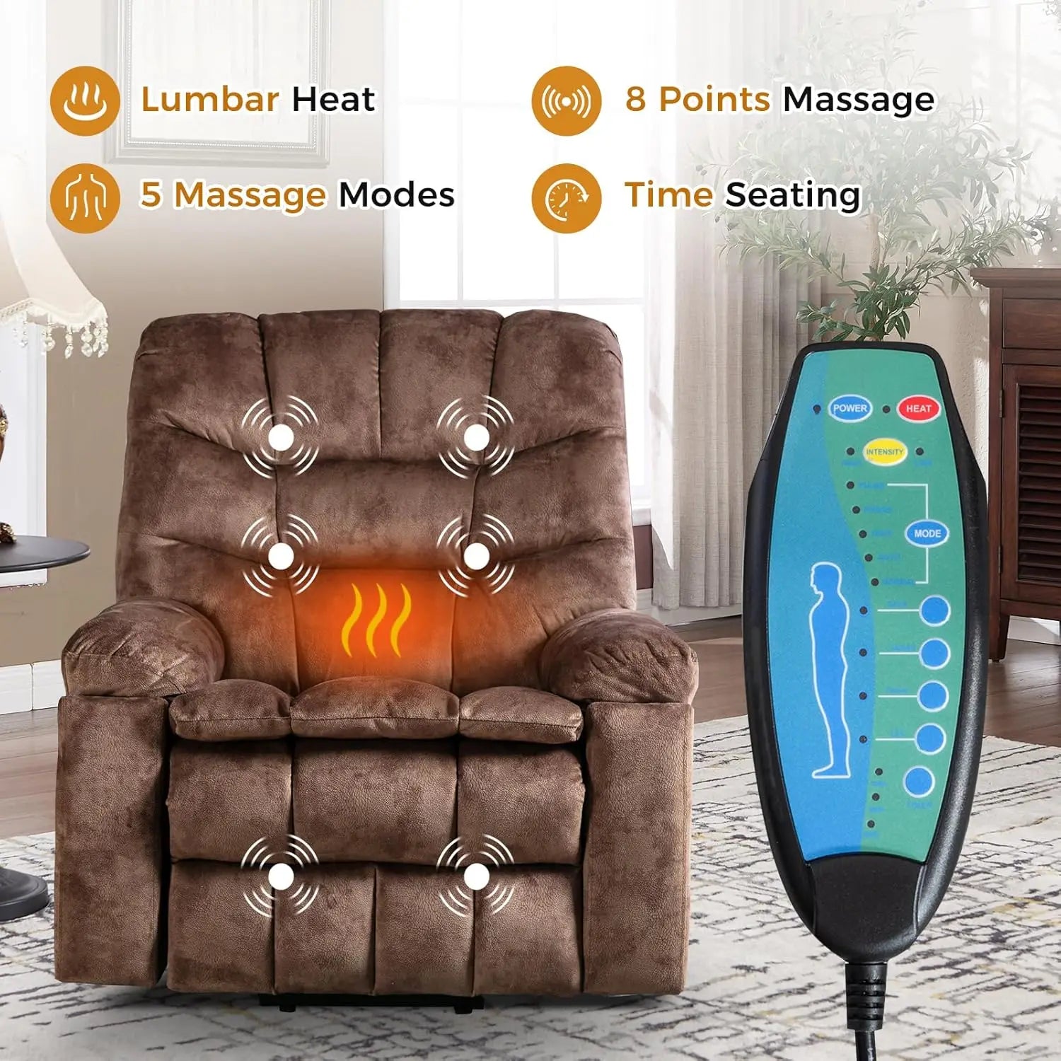 Large Power Lift Recliner with Massage and Heat
