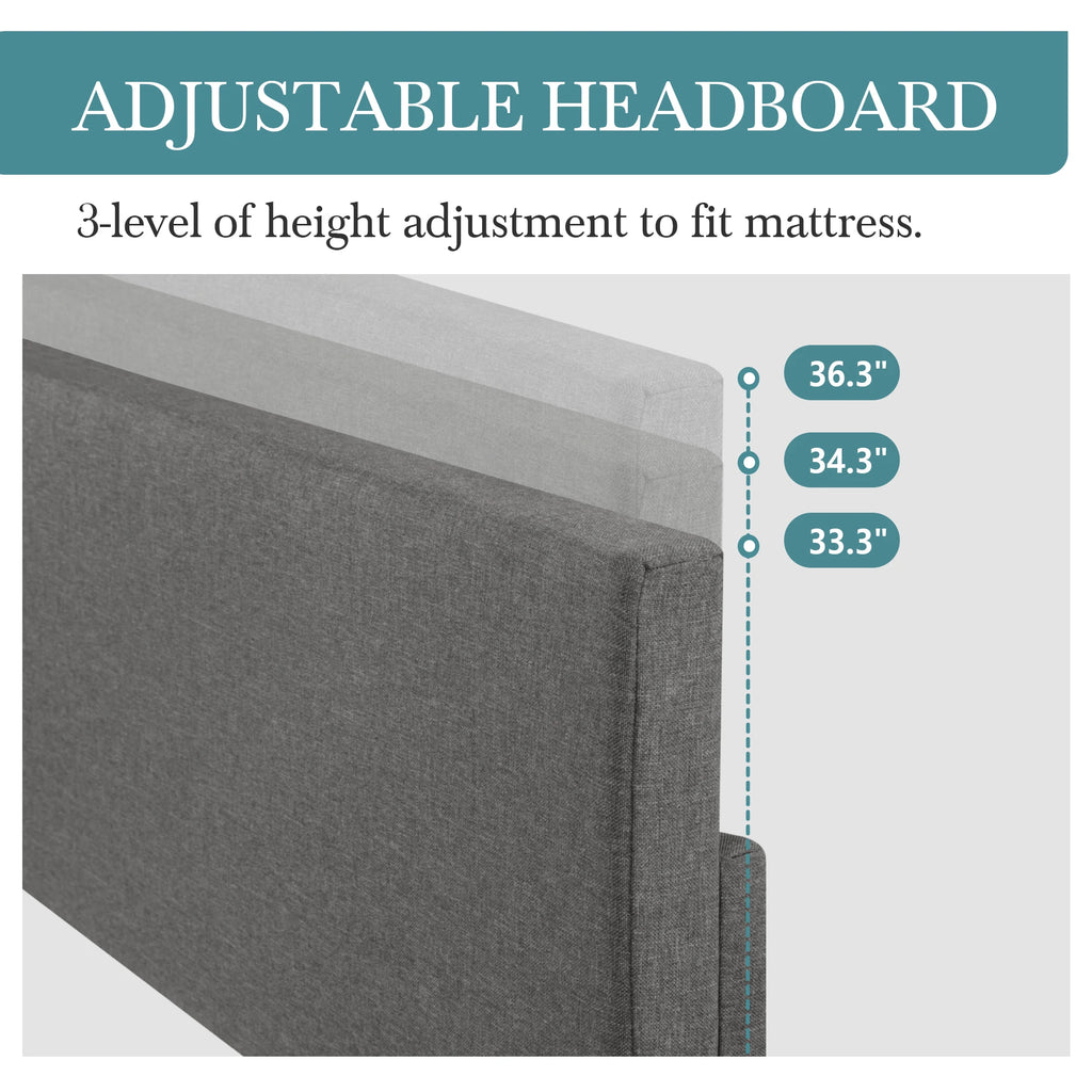 HOOMIC Upholstered Bed Frame with Adjustable Headboard, Soft Linen Fabric, Strong Supporting Structure,