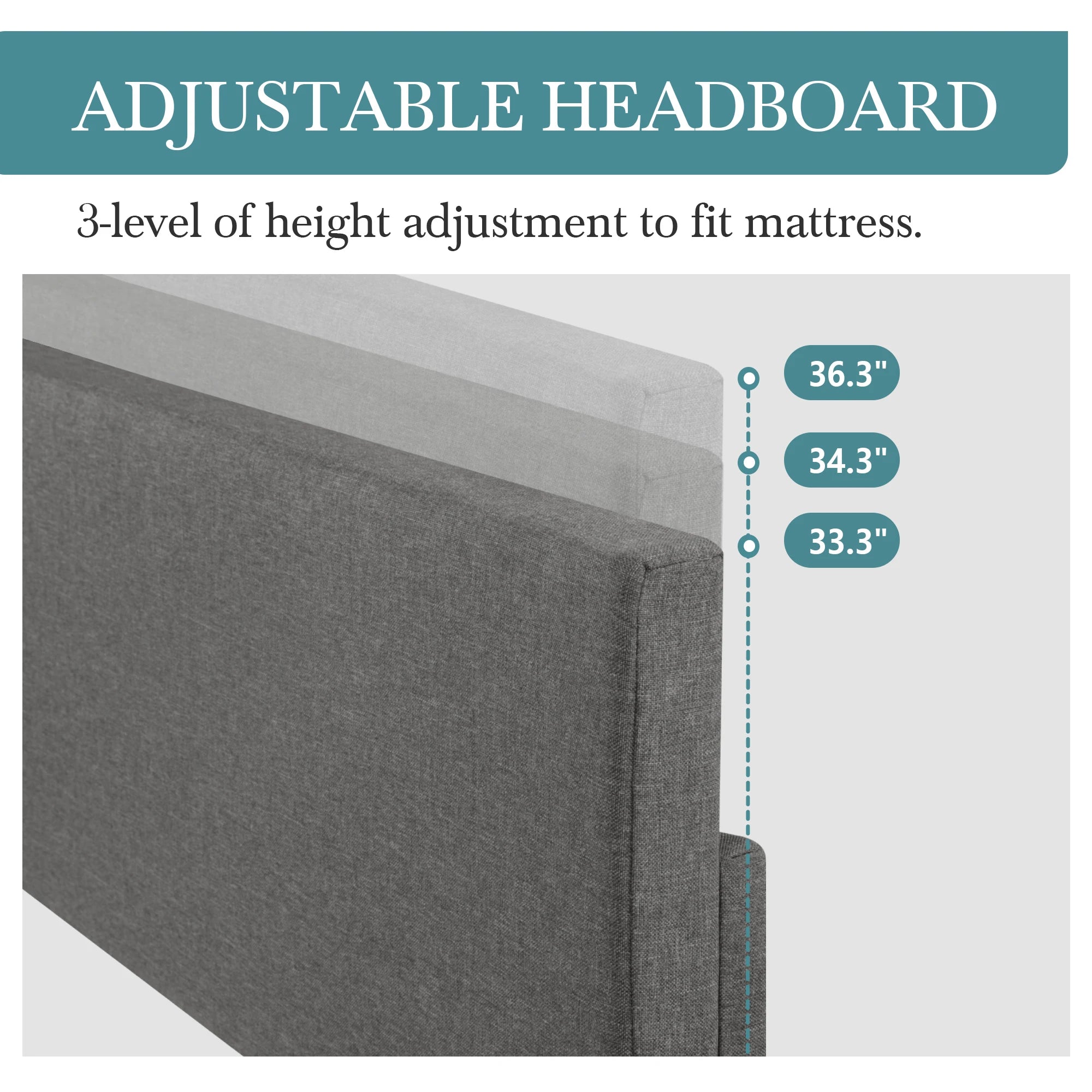 HOOMIC Upholstered Bed Frame with Adjustable Headboard, Soft Linen Fabric, Strong Supporting Structure,