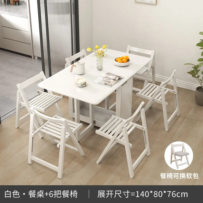 Folding Dining Table Set 6 Chairs, Luxury Modern Space Savers