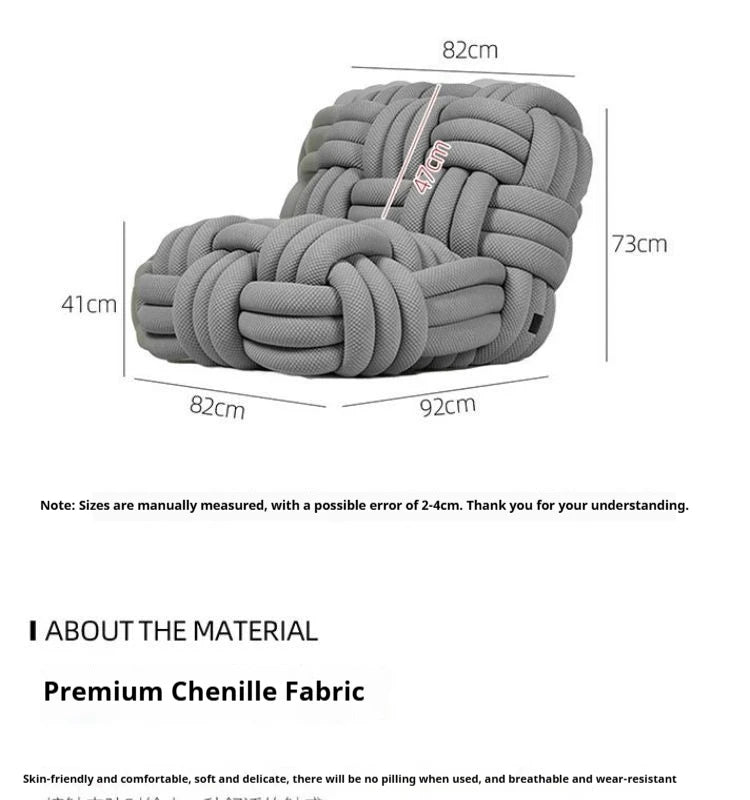 Custom Nordic Knit Lounge Chair, Handwoven Chenille Fabric, High Resilience Foam