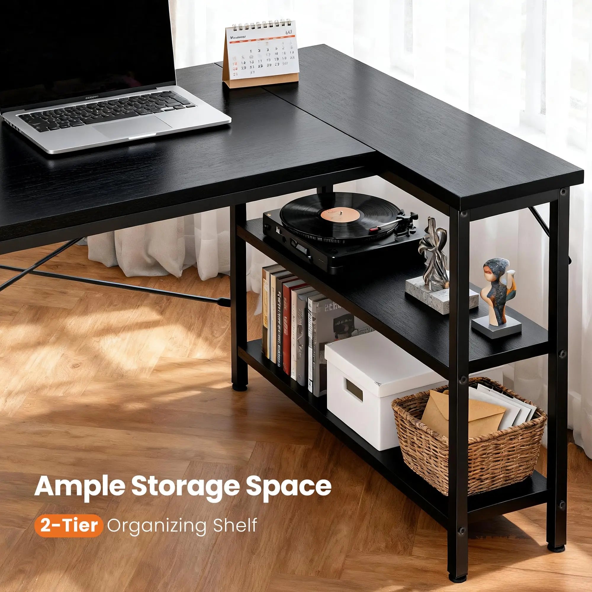 JHK L Shaped 47 Inch Computer Desk with Shelves