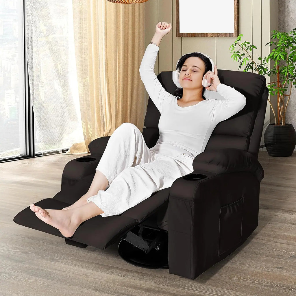 Massage Rocker Recliner Chair with Vibration And Heat USB & Type-C Ports, 360° Customizable Rocking Recliner Chair