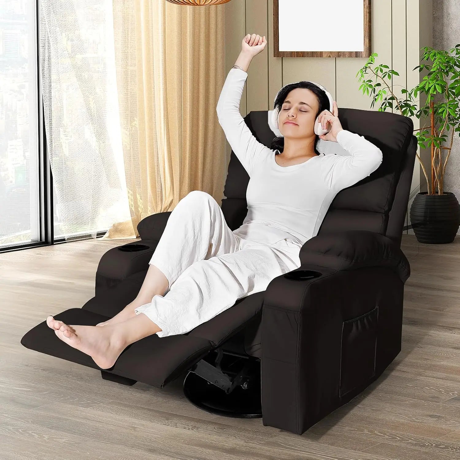 Massage Rocker Recliner Chair with Vibration And Heat USB & Type-C Ports, 360° Customizable Rocking Recliner Chair