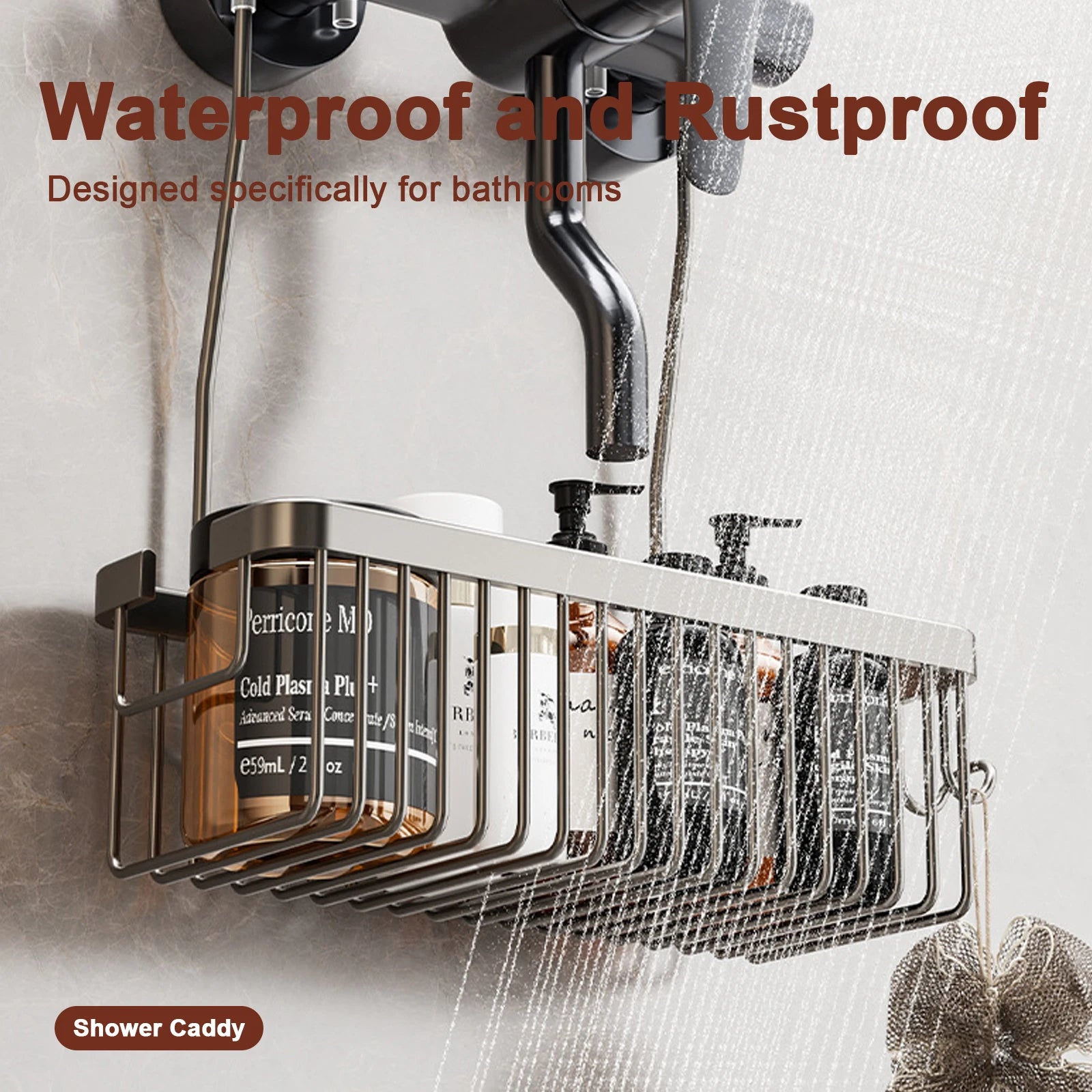 Convenient Toilet Shower Rack with No Drilling Installation Bathroom Storage Aluminum Basket for Shower Room and Bath Products