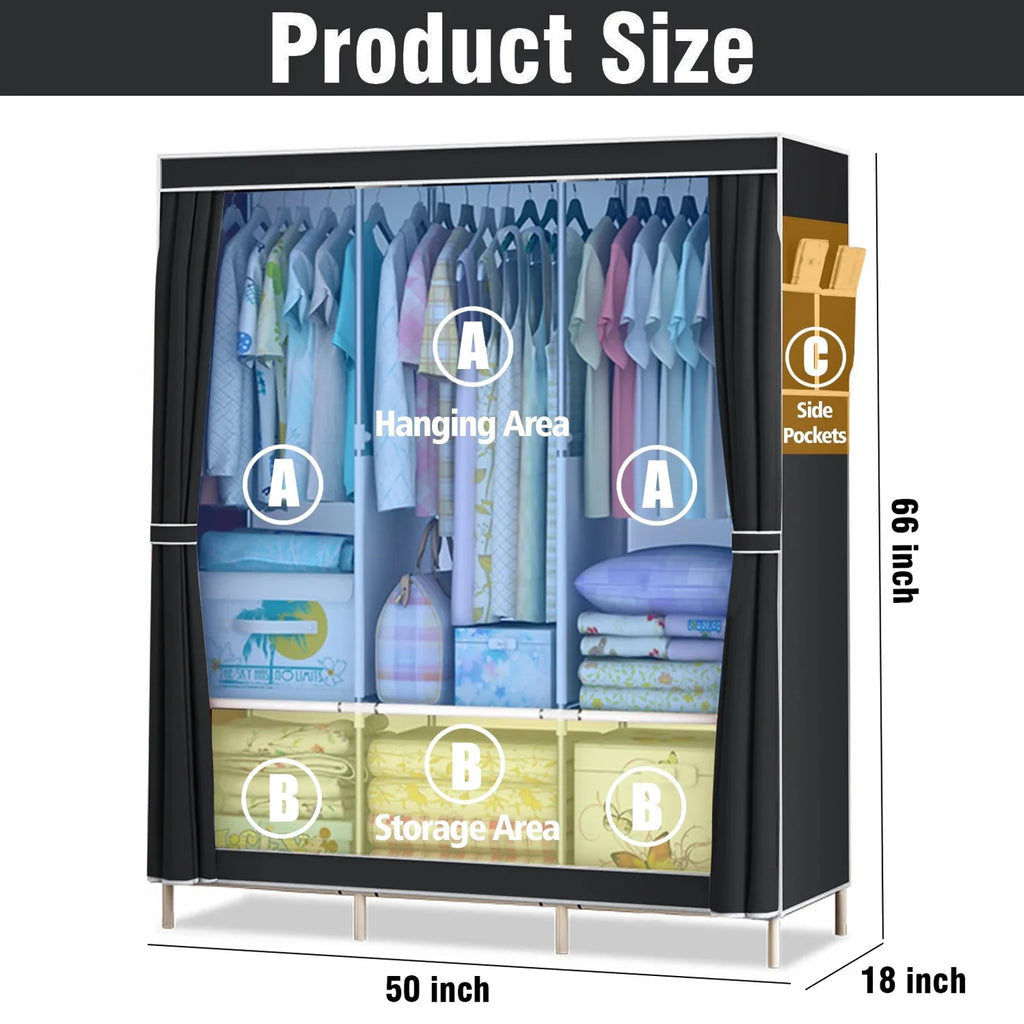 51-Inch Portable Closet Wardrobe 16mm Thick Pipe Clothing Storage Rack Organizer Non-Woven Fabric Cover