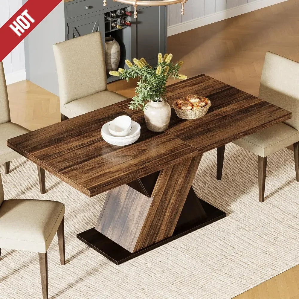 55-Inch Rustic Brown Farmhouse Dining Table for 4,