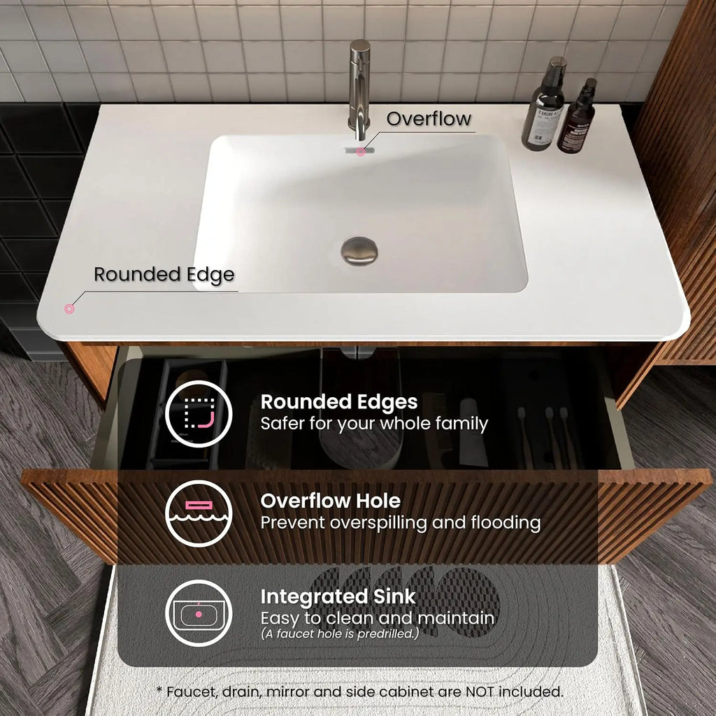 36" Modern Floating Vanity with Push Open Soft Close Drawer, Large Storage
