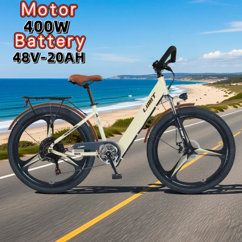 400W brushless motor 26-inch leisure E-Bike, 48V20AH lithium battery
