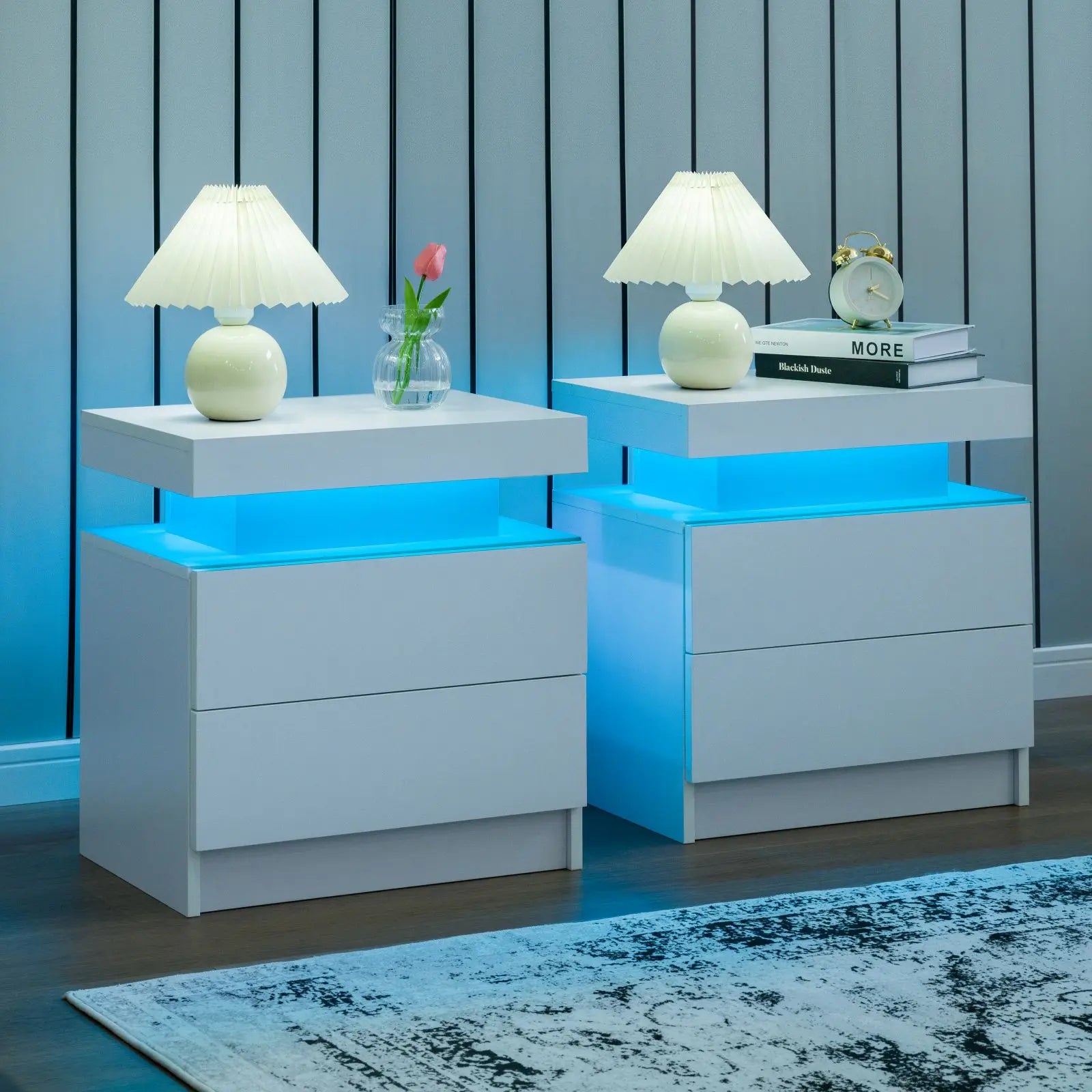 Cubehom Bedroom Nightstand Set of 2 LED Nightstand with 2 Drawers, Nightstand with LED Light