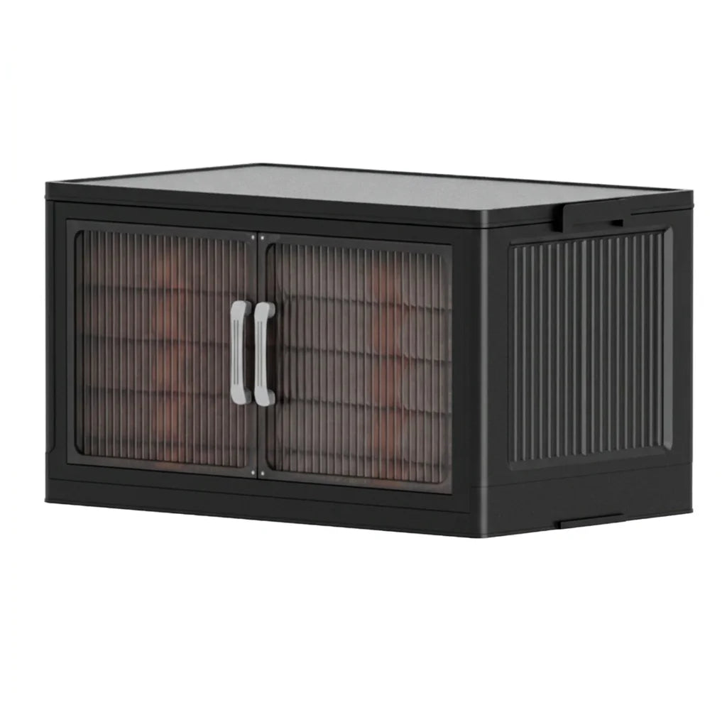 Foldable Storage Cabinets with Wheels, Stackable Plastic Storage Organizers with Transparent Flap Doors,