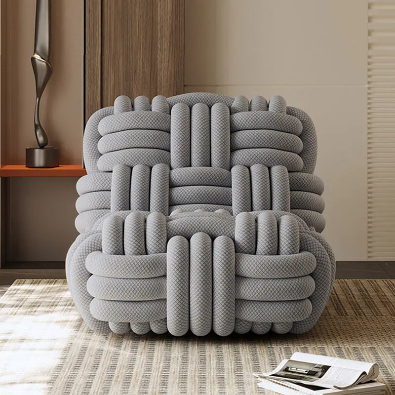Custom Nordic Knit Lounge Chair, Handwoven Chenille Fabric, High Resilience Foam