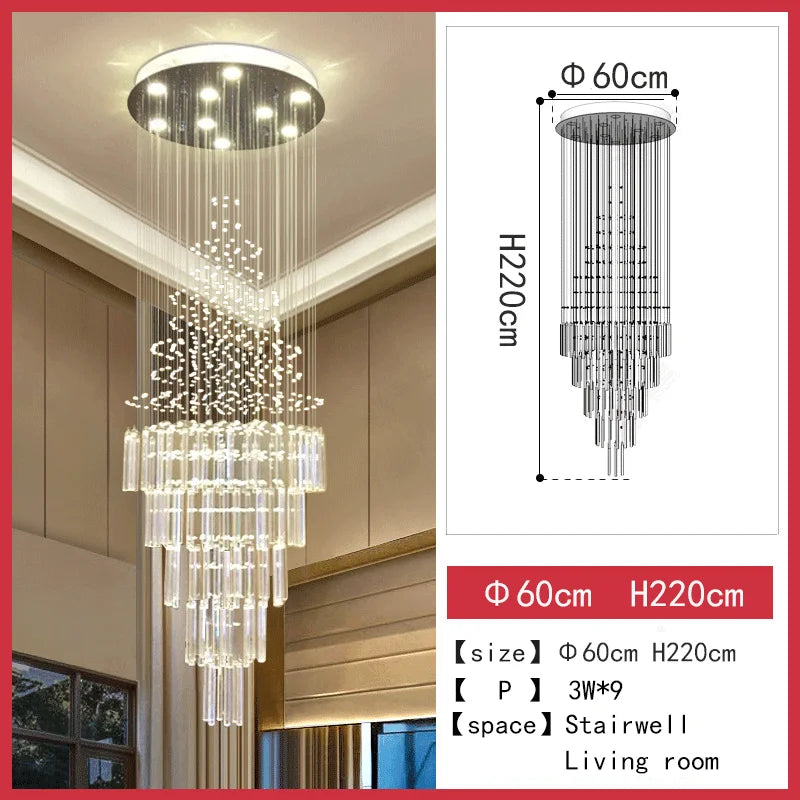 Modern LED Staircase Crystal Chandelier