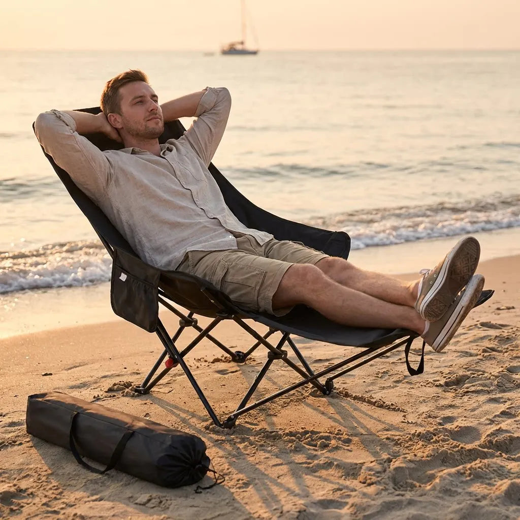 Heavy-Duty Foldable Beach Chair with Adjustable Height and Crossed Backrest