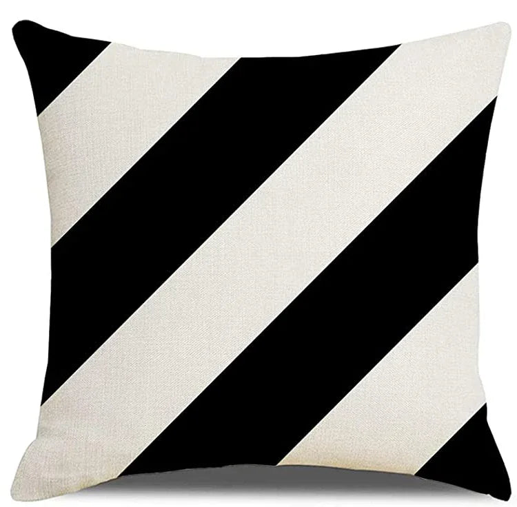Black Geometric Linen Pillow Cover