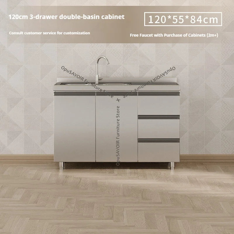 304 Stainless Steel Cabinet Kitchen Wall Cabinet Multifunctional Combination Dish Cabinet, Integrated Stove and Sink Base JT40