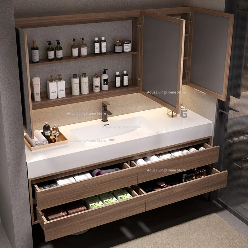Rock Plate Ceramic Bathroom Cabinets Modern Simple Intelligent Mirror Bathroom Cabinets Household Washbasin Furniture Kast JTB