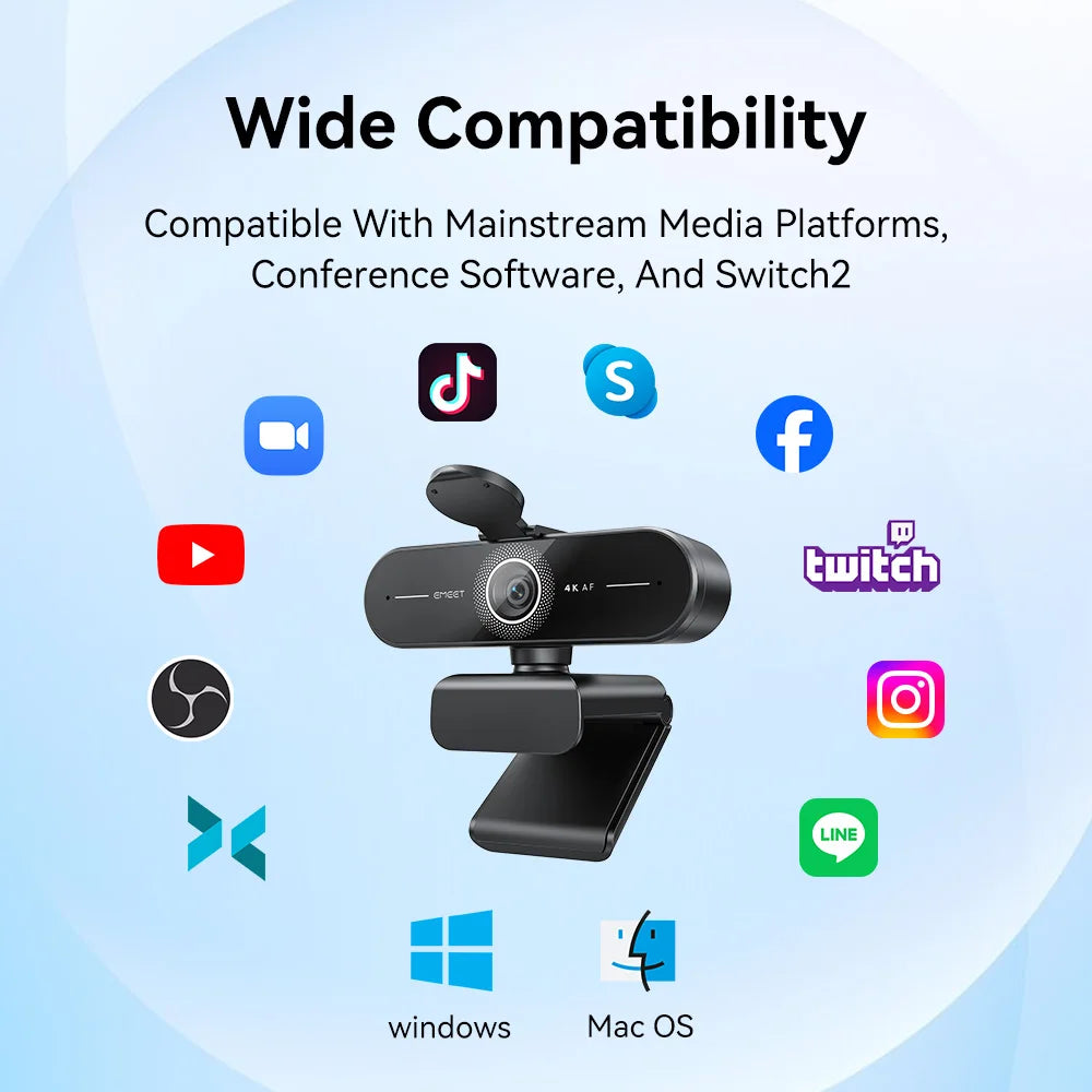 EMEET 4K/1080P Webcam for PC/Computer PDAF Auto Focus Video Camera With Dual Mics Web Camera Works for Zoom/Teams