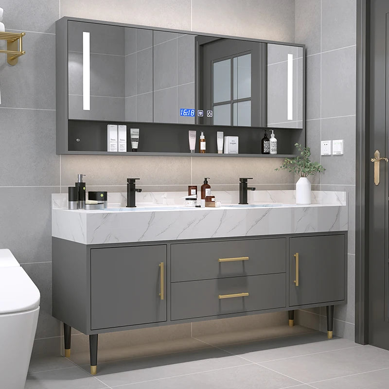 Marble Countertop  Bathroom Wood Cabinet, Smart Mirror, Vanity Unit Basin Faucet Combination